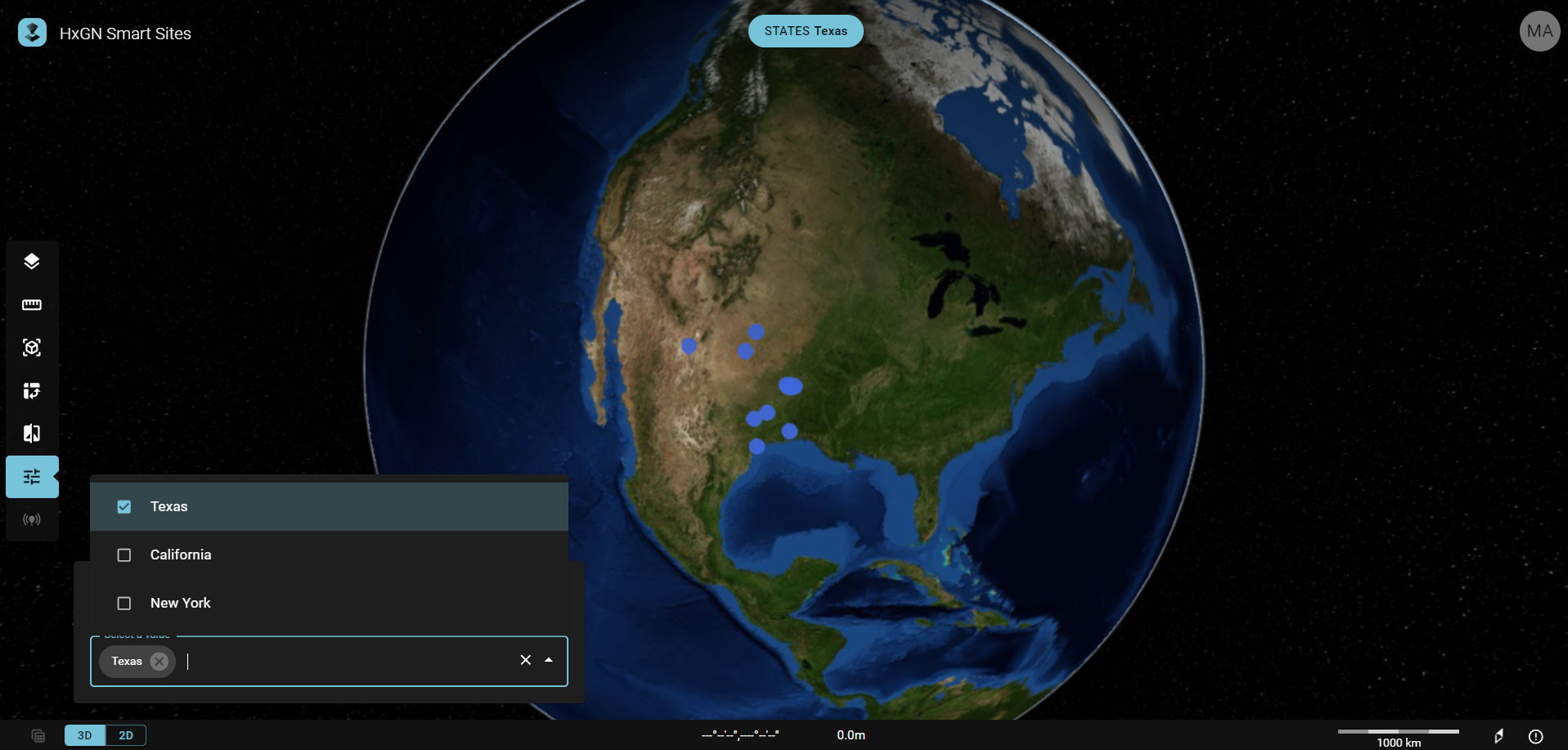 Only Texan cities are shown on the map