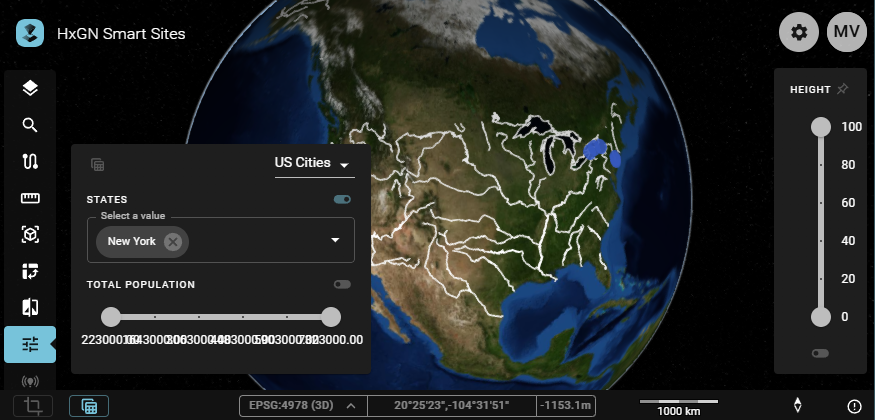 The US Cities Publication, filtered on cities in the state of New York